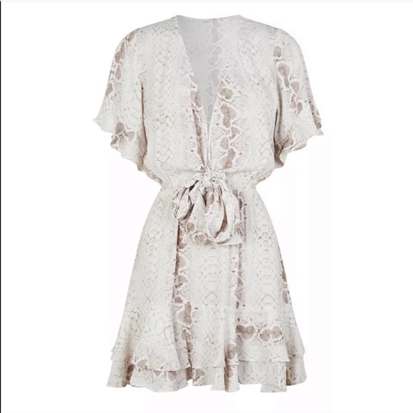 Front Tie W/ Button Snakeskin Print Mini Dress - Picture 4 of 5